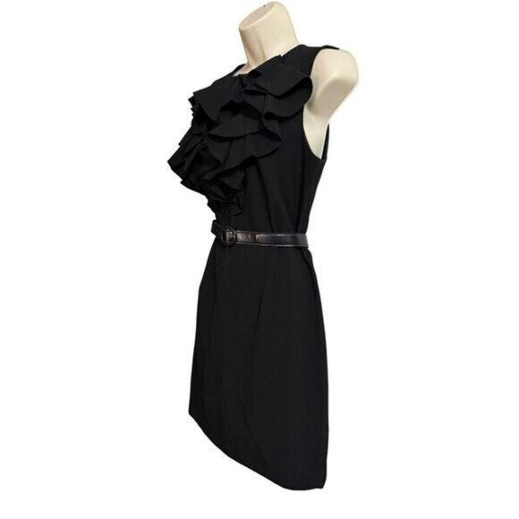 Emma & Michele Ruffle Front Sheath Black Dress Size 8 - Picture 3 of 11